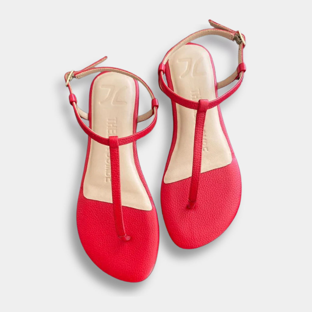 Sandalias Planas de Cuero en Rojo Valentina