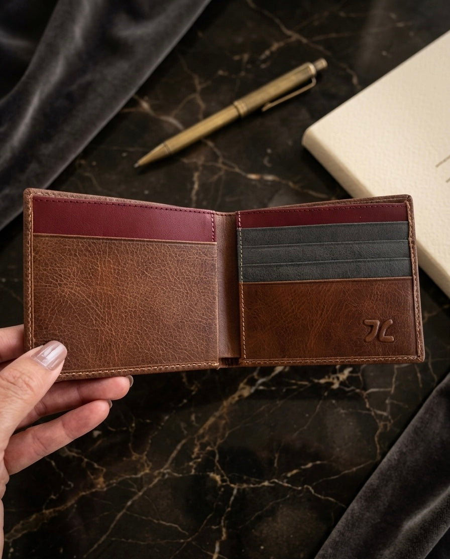 Billetera de Cuero para Hombre-Billetera Artesanal Liviana y Funcional